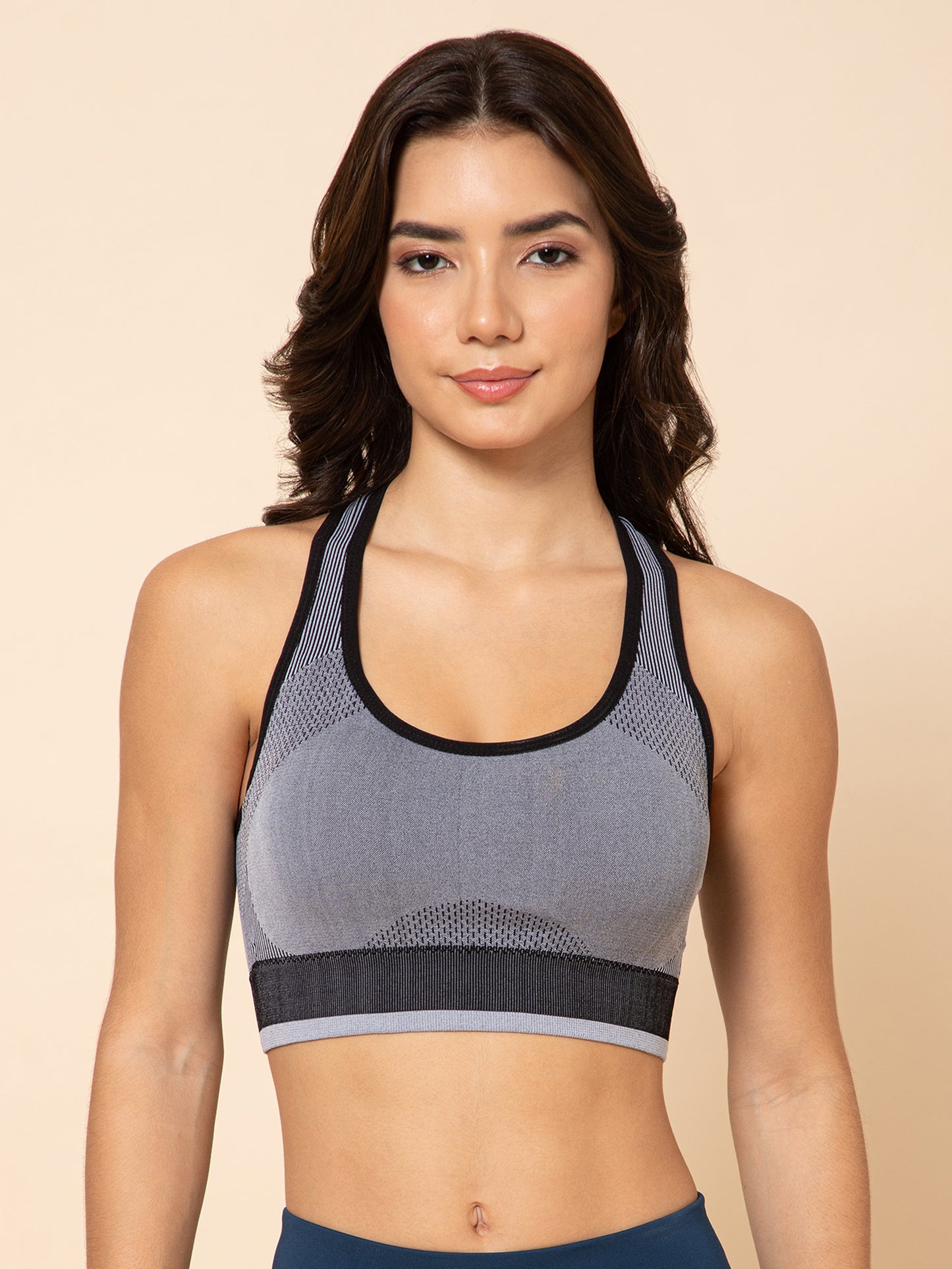 Women's Seamless Padded Racerback Charcoal Plum Sports Bra
