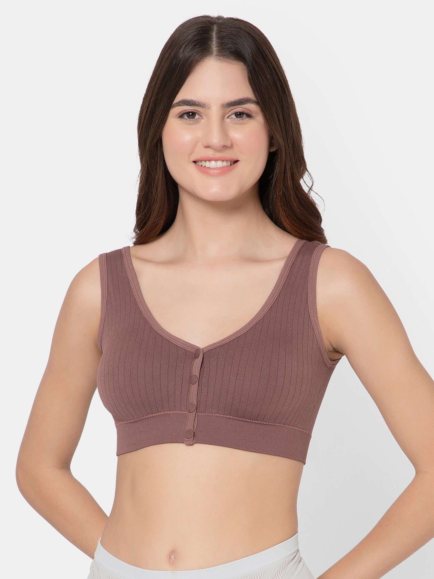 Women's Seamless Maternity/Nursing Front-Open Dark Brown Bra – Wireless & Stretchable