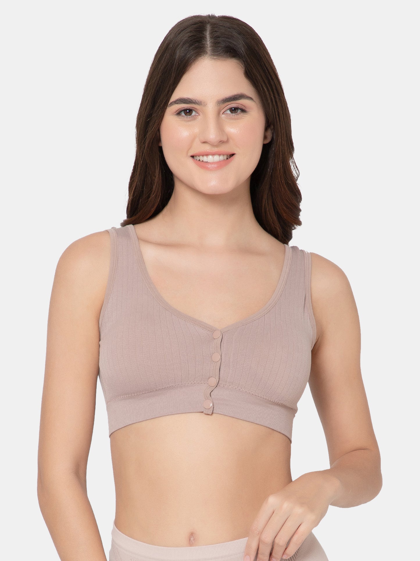 Women's Seamless Maternity/Nursing Front-Open Lightbrown Bra – Wireless & Stretchable