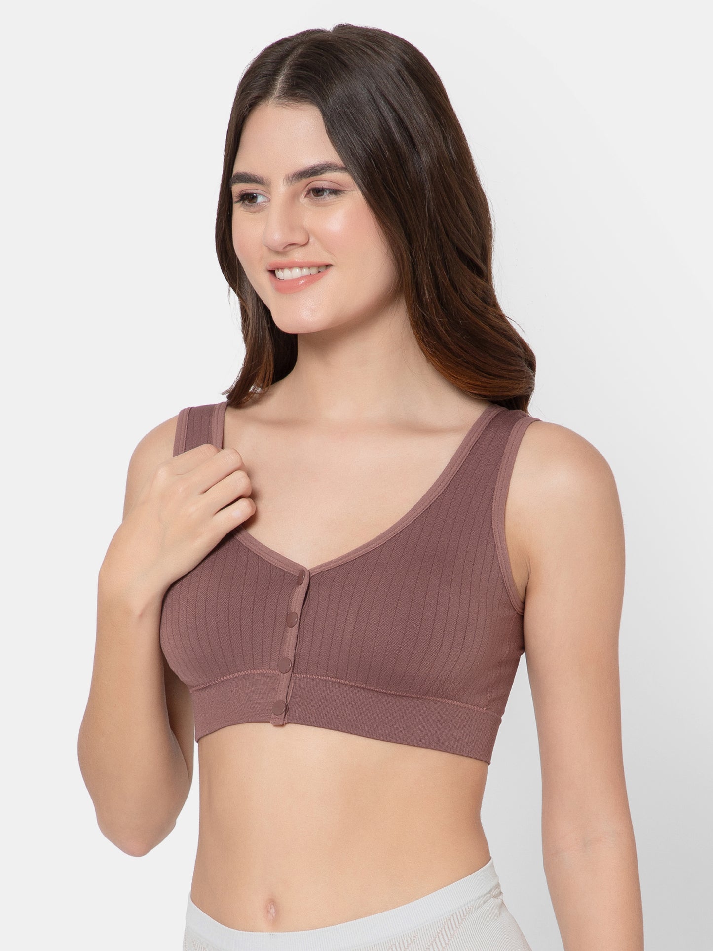 Women's Seamless Maternity/Nursing Front-Open Dark Brown Bra – Wireless & Stretchable