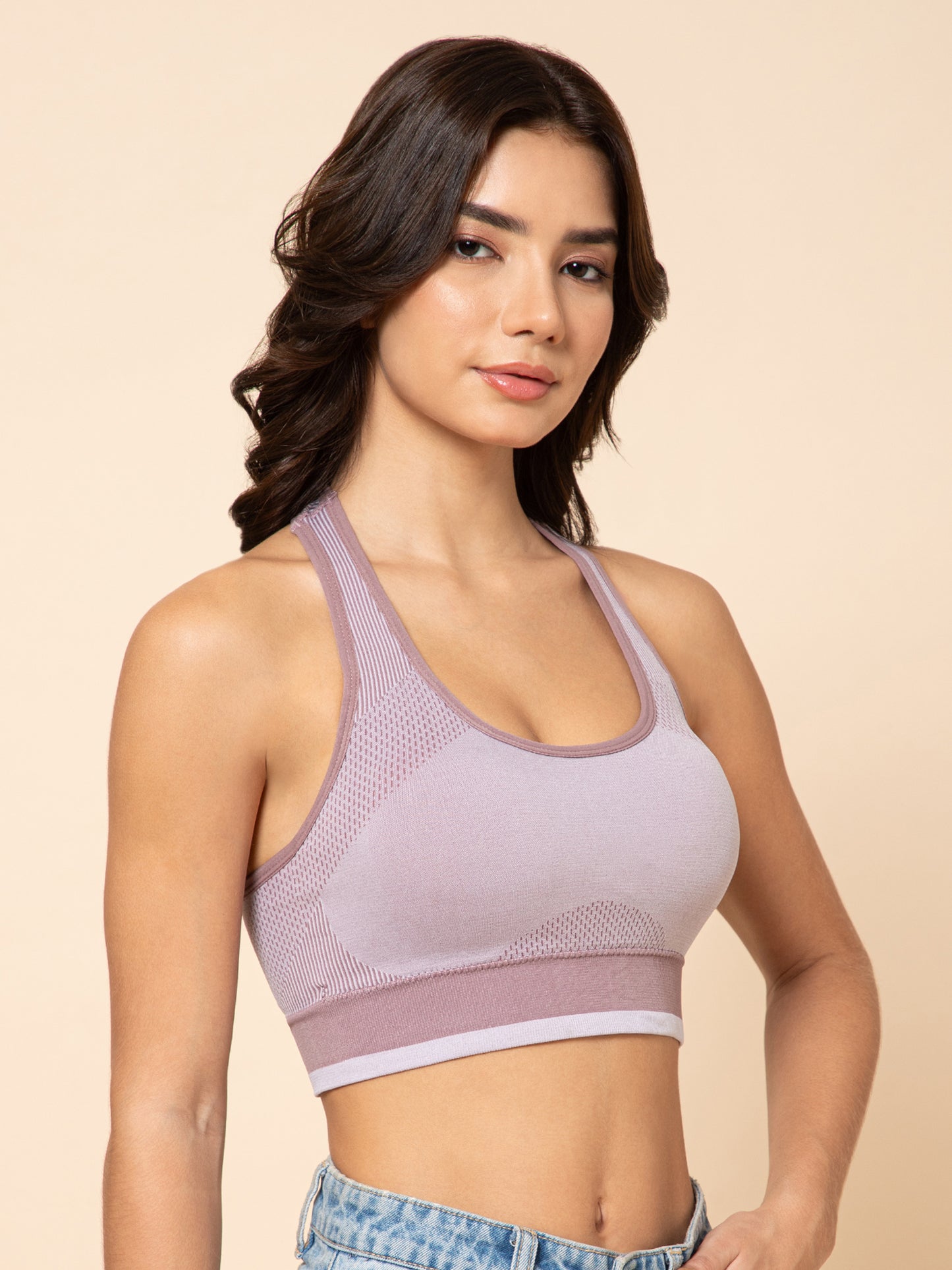 Women's Seamless Padded Racerback Dusty Mauve Sports Bra