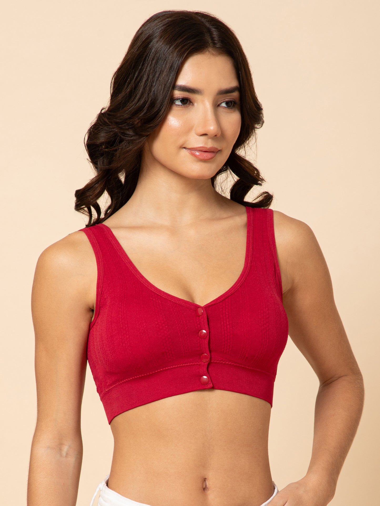 Women's Seamless Maternity/Nursing Front-Open Red Bra – Wireless & Stretchable