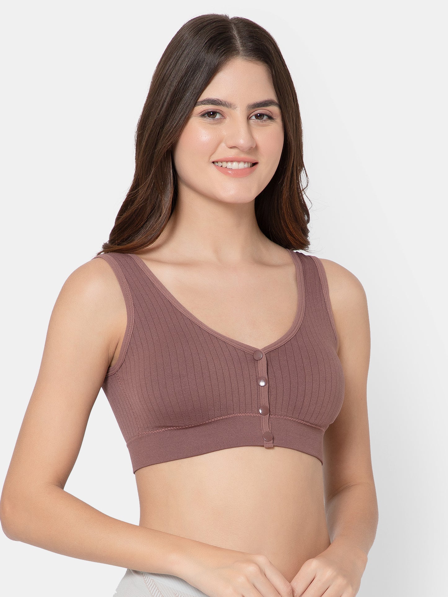 Women's Seamless Maternity/Nursing Front-Open Dark Brown Bra – Wireless & Stretchable