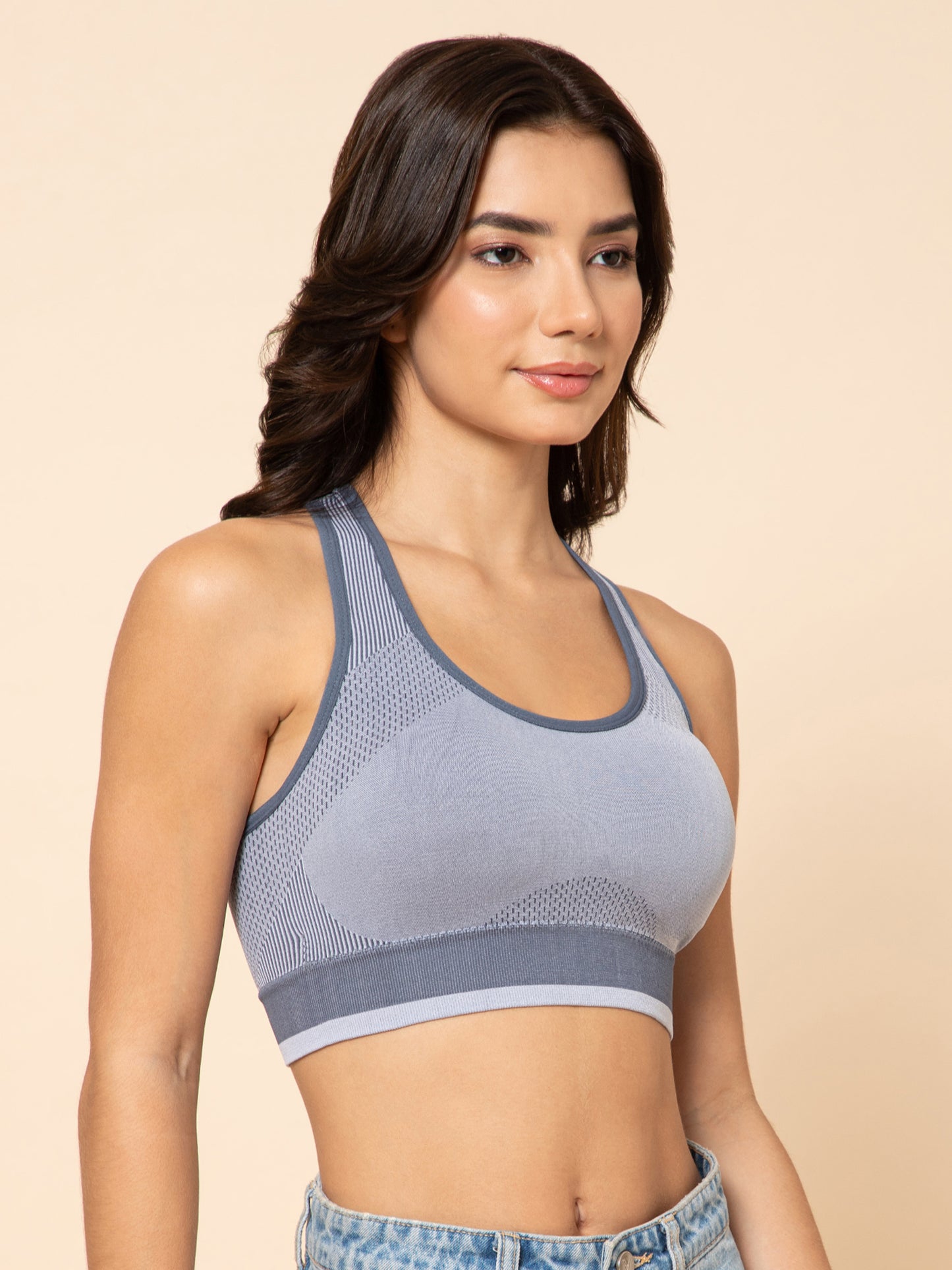 Women's Seamless Padded Racerback Slate Gray Sports Bra