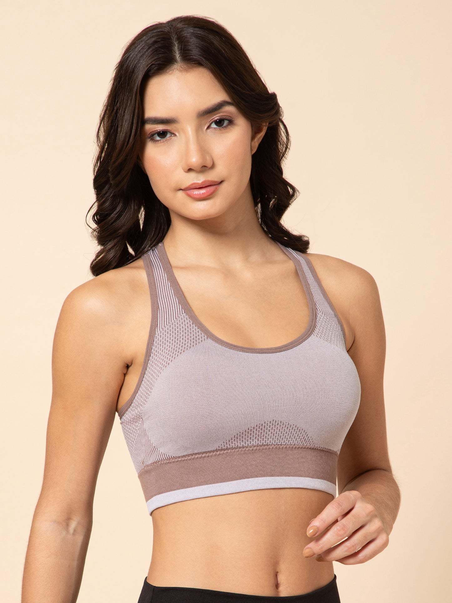 Women's Seamless Padded Racerback Dusty Rosewood Sports Bra