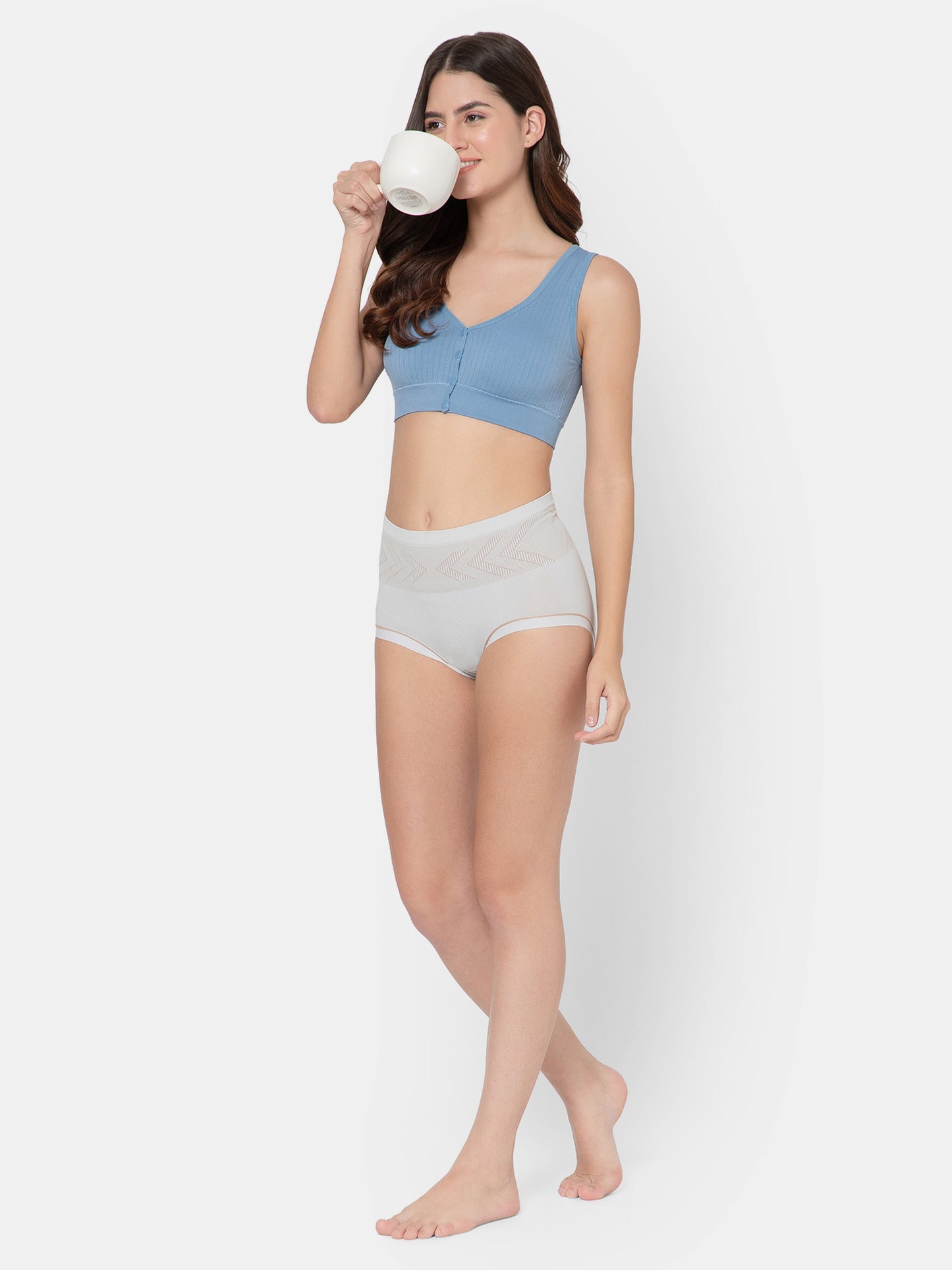 Women's Seamless Maternity/Nursing Front-Open Blue Bra – Wireless & Stretchable