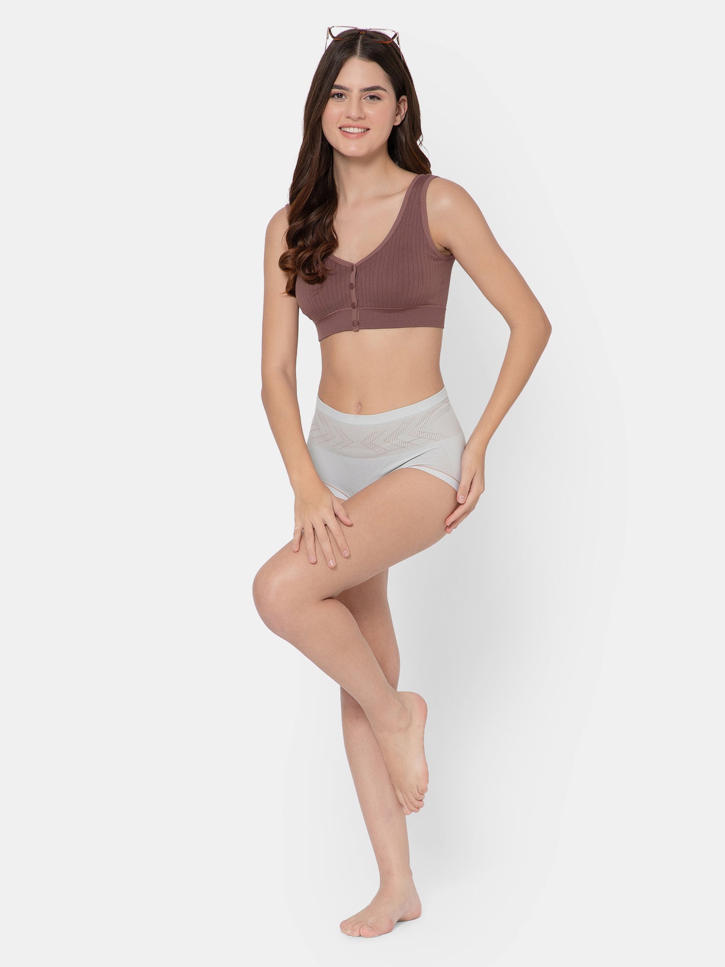 Women's Seamless Maternity/Nursing Front-Open Dark Brown Bra – Wireless & Stretchable