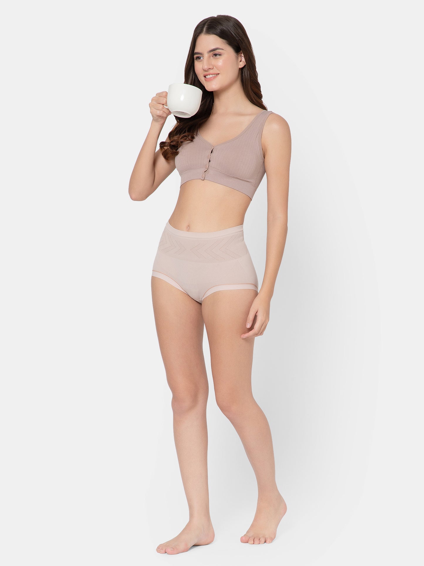 Women's Seamless Maternity/Nursing Front-Open Lightbrown Bra – Wireless & Stretchable