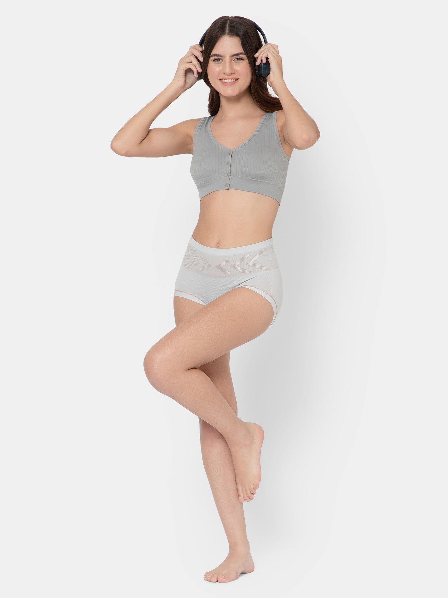 Women's Seamless Maternity/Nursing Front-Open Grey Bra – Wireless & Stretchable
