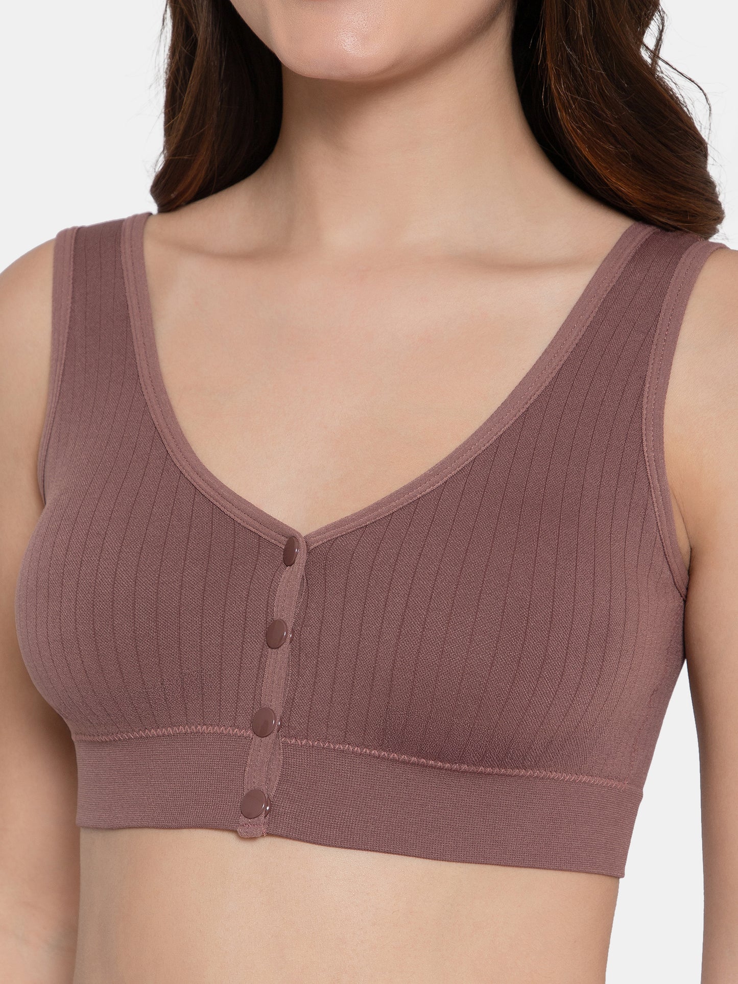 Women's Seamless Maternity/Nursing Front-Open Dark Brown Bra – Wireless & Stretchable