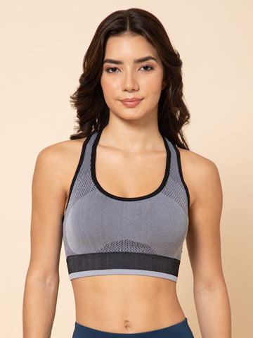 Women's Seamless Padded Racerback  Charcoal Plum Sports Bra