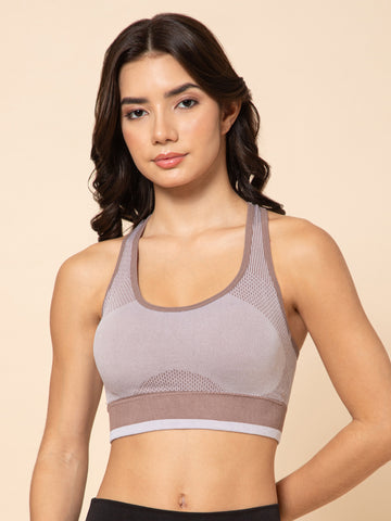 Women's Seamless Padded Racerback Dusty Rosewood Sports Bra