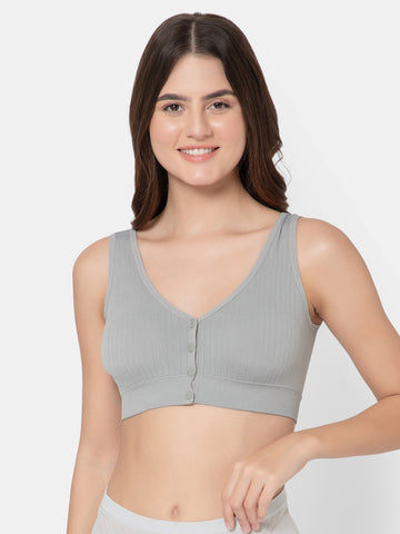 Women's Seamless Maternity/Nursing Front-Open Grey Bra – Wireless & Stretchable