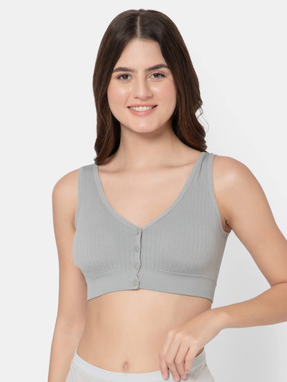 Women's Seamless Maternity/Nursing Front-Open Grey Bra – Wireless & Stretchable