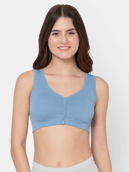 Women's Seamless Maternity/Nursing Front-Open Blue Bra – Wireless & Stretchable