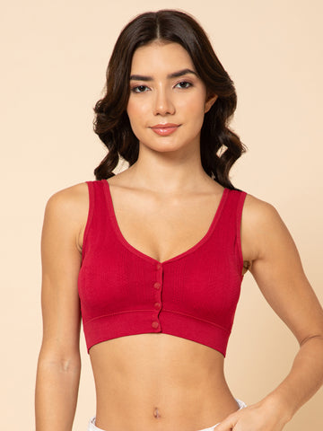 Women's Seamless Maternity/Nursing Front-Open Red Bra – Wireless & Stretchable