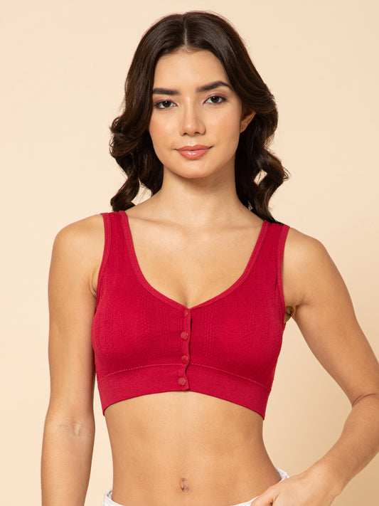 Women's Seamless Maternity/Nursing Front-Open Red Bra – Wireless & Stretchable