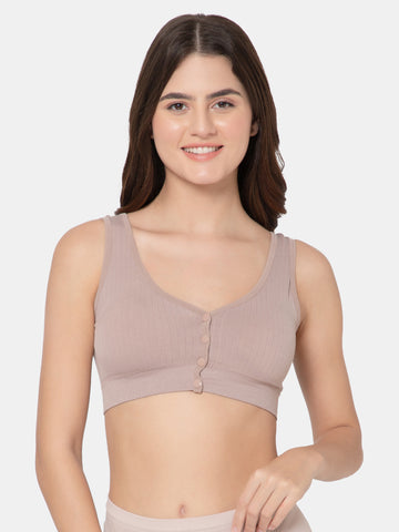 Women's Seamless Maternity/Nursing Front-Open Lightbrown Bra – Wireless & Stretchable