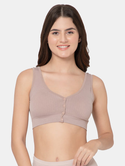 Women's Seamless Maternity/Nursing Front-Open Lightbrown Bra – Wireless & Stretchable