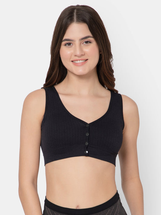 Women's Seamless Maternity/Nursing Front-Open Black Bra – Wireless & Stretchable