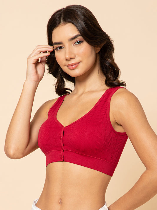 Women's Seamless Maternity/Nursing Front-Open Red Bra – Wireless & Stretchable