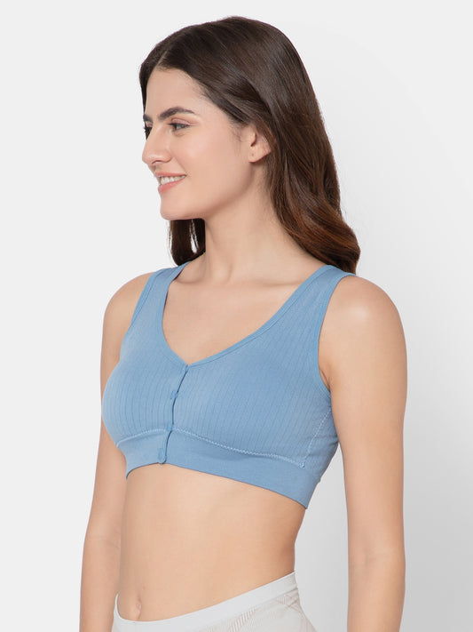Women's Seamless Maternity/Nursing Front-Open Blue Bra – Wireless & Stretchable