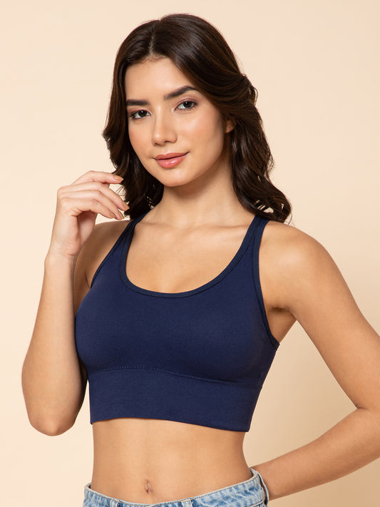 Seamless NavyBlue Racerback Sports Bra with Front Support