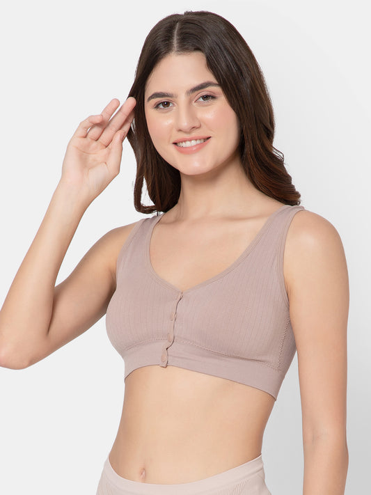 Women's Seamless Maternity/Nursing Front-Open Lightbrown Bra – Wireless & Stretchable