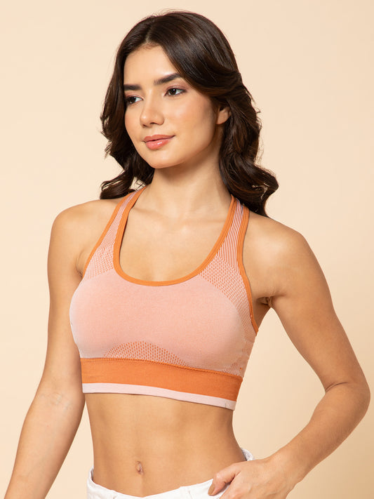 Women's Seamless Padded Racerback vibrant orange Sports  Bra
