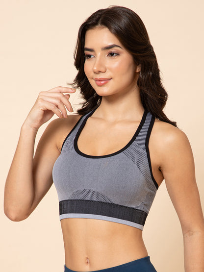 Women's Seamless Padded Racerback  Charcoal Plum Sports Bra