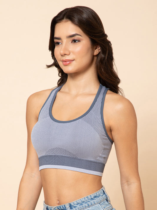Women's Seamless Padded Racerback Slate Gray Sports Bra