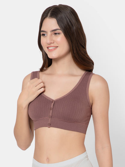 Women's Seamless Maternity/Nursing Front-Open Dark Brown Bra – Wireless & Stretchable