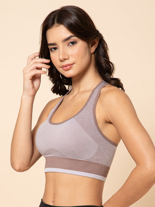 Women's Seamless Padded Racerback Dusty Rosewood Sports Bra