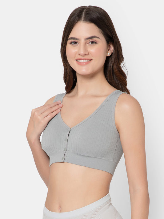 Women's Seamless Maternity/Nursing Front-Open Grey Bra – Wireless & Stretchable