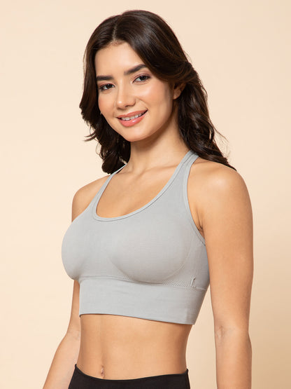 Seamless Grey Racerback Sports Bra with Front Support