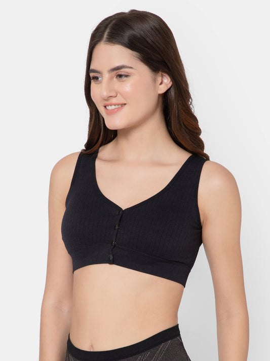 Women's Seamless Maternity/Nursing Front-Open Black Bra – Wireless & Stretchable