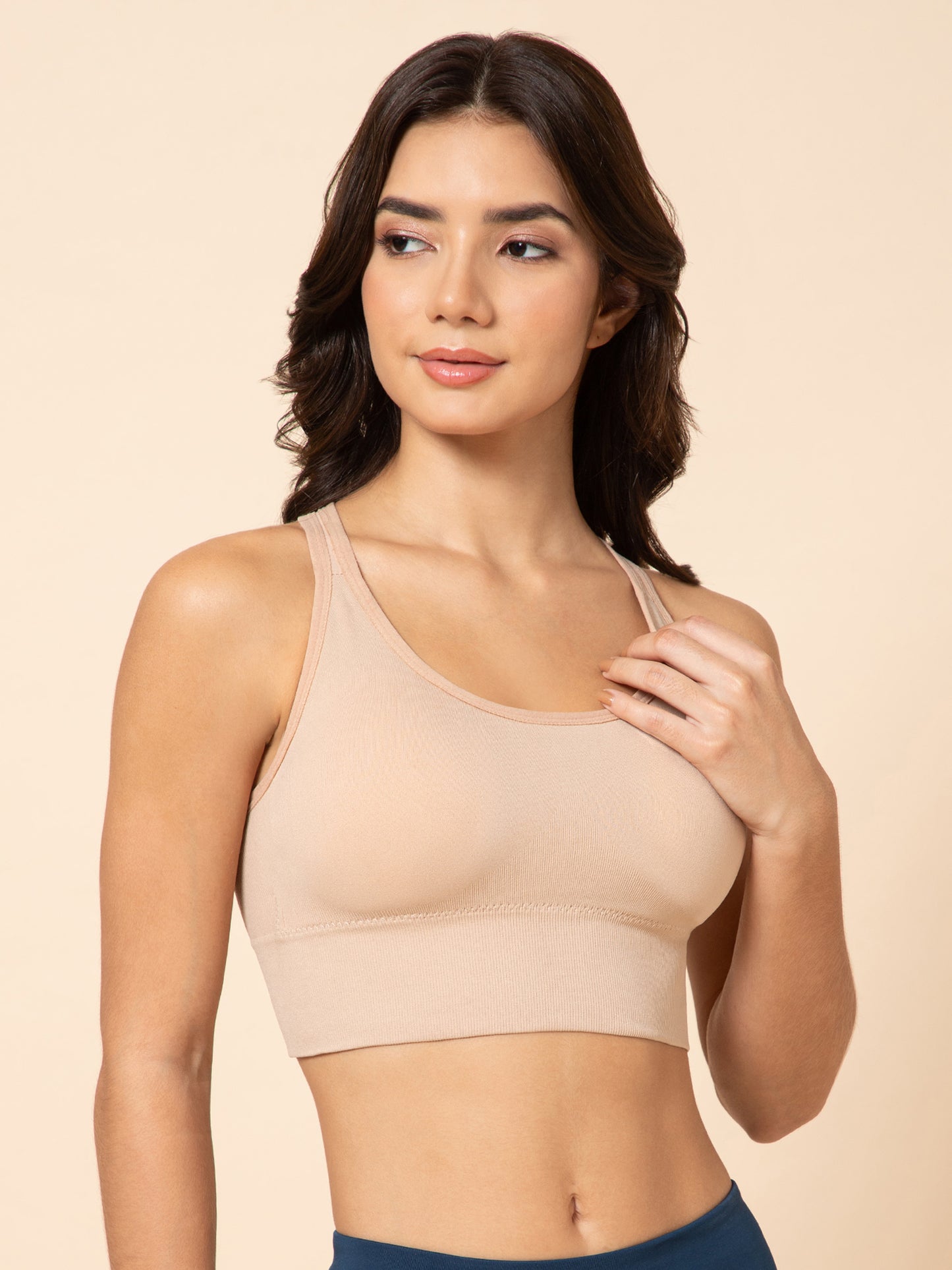 Seamless Skin Racerback Sports Bra with Front Support