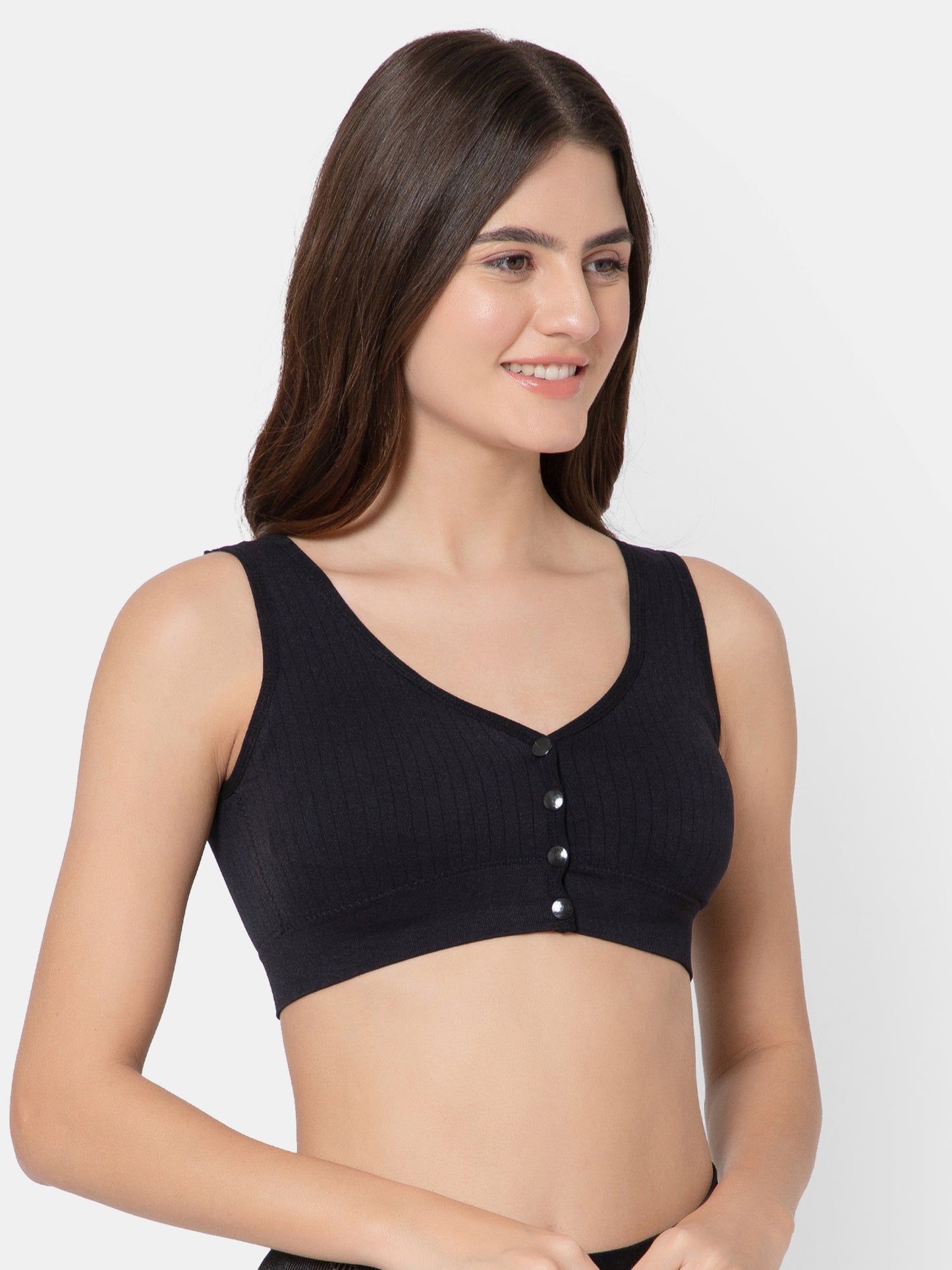 Women's Seamless Maternity/Nursing Front-Open Black Bra – Wireless & Stretchable