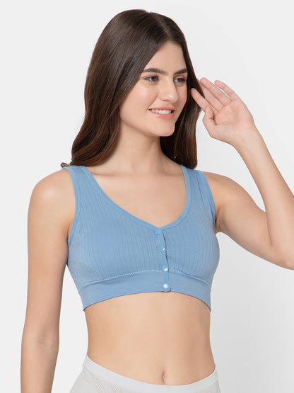 Women's Seamless Maternity/Nursing Front-Open Blue Bra – Wireless & Stretchable