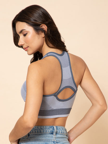 Women's Seamless Padded Racerback Slate Gray Sports Bra
