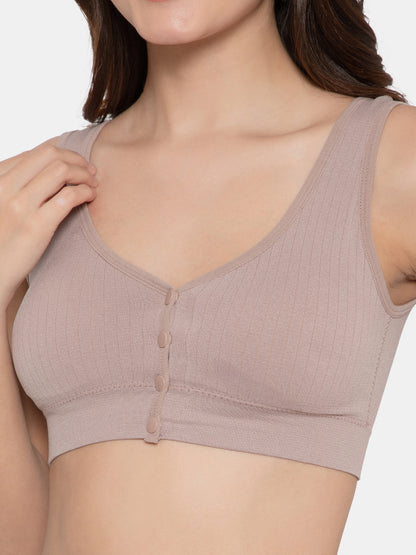 Women's Seamless Maternity/Nursing Front-Open Lightbrown Bra – Wireless & Stretchable