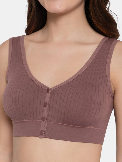 Women's Seamless Maternity/Nursing Front-Open Dark Brown Bra – Wireless & Stretchable