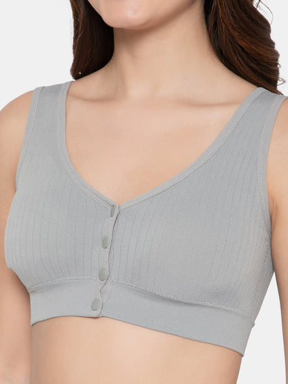 Women's Seamless Maternity/Nursing Front-Open Grey Bra – Wireless & Stretchable