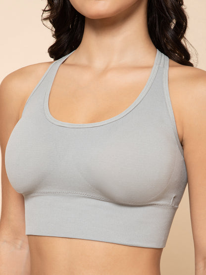 Seamless Grey Racerback Sports Bra with Front Support